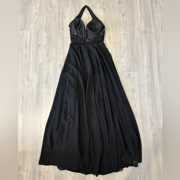 Black Halter Formal Dress with Silver Rhinestones - Picture 4 of 11